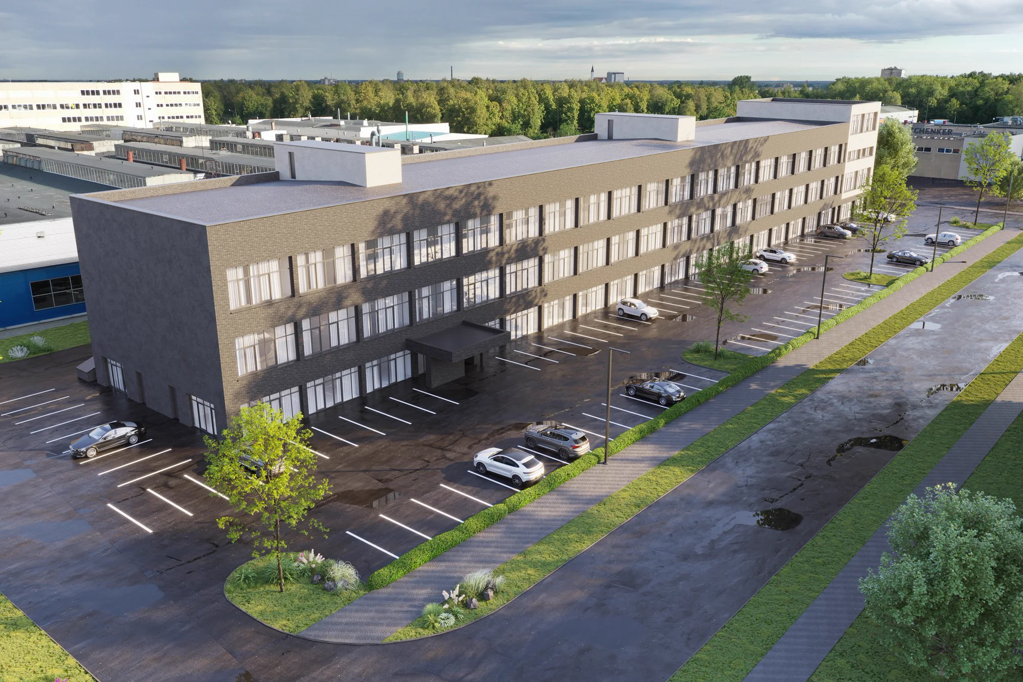 Exterior architectural visualisation of the mixed-use redevelopment in Šiauliai, Lithuania