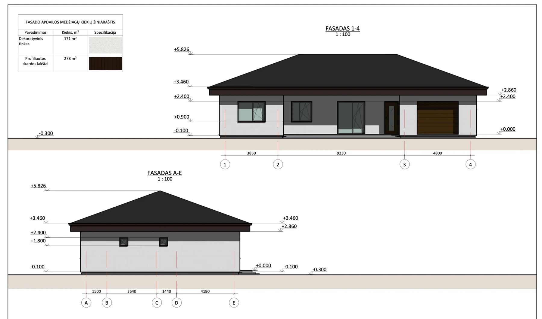 Architectural elevation drawing for the private residential development in Lithuania