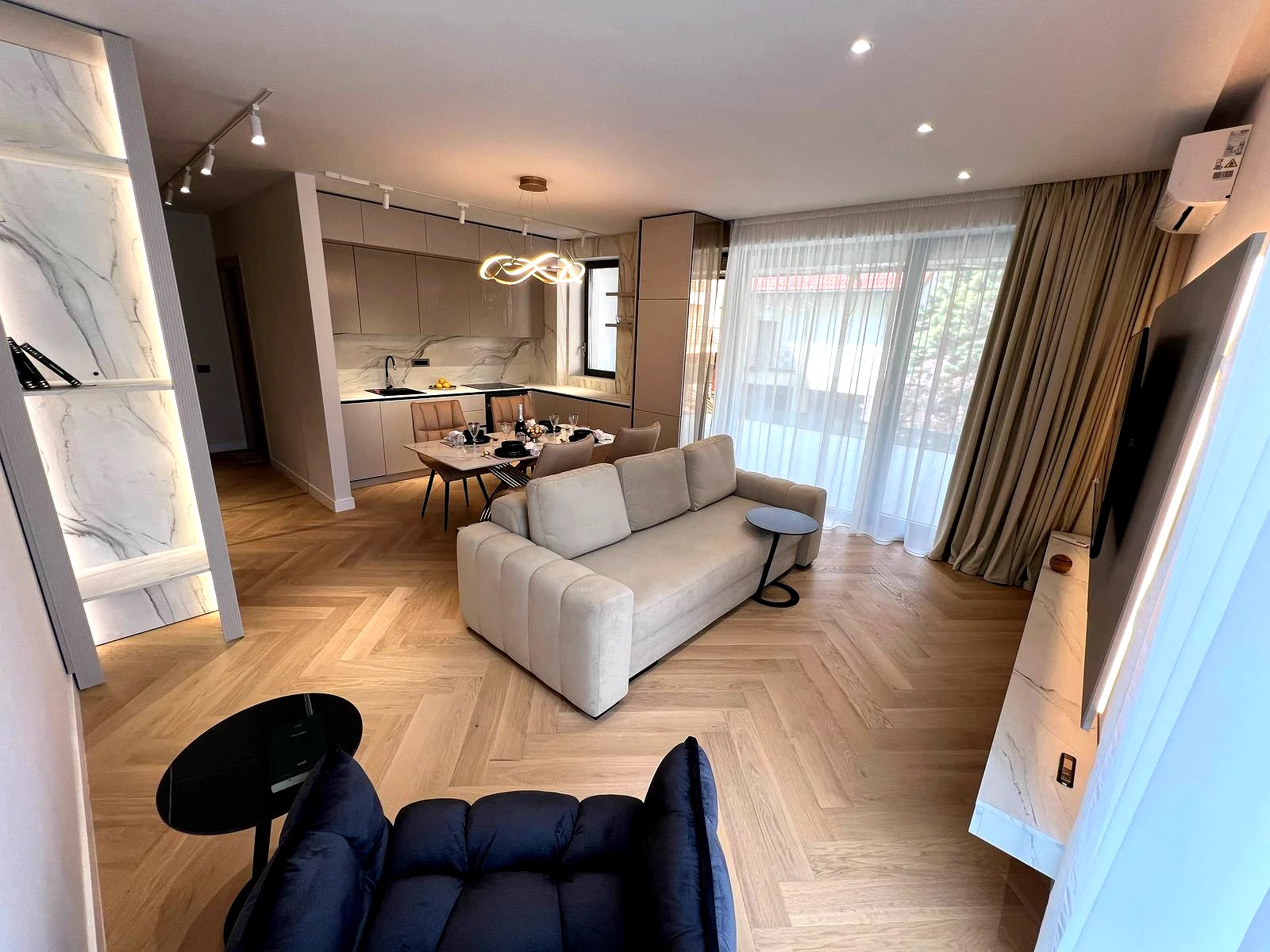Completed holiday residence interior in Spain with custom furniture coordinated by GDiT